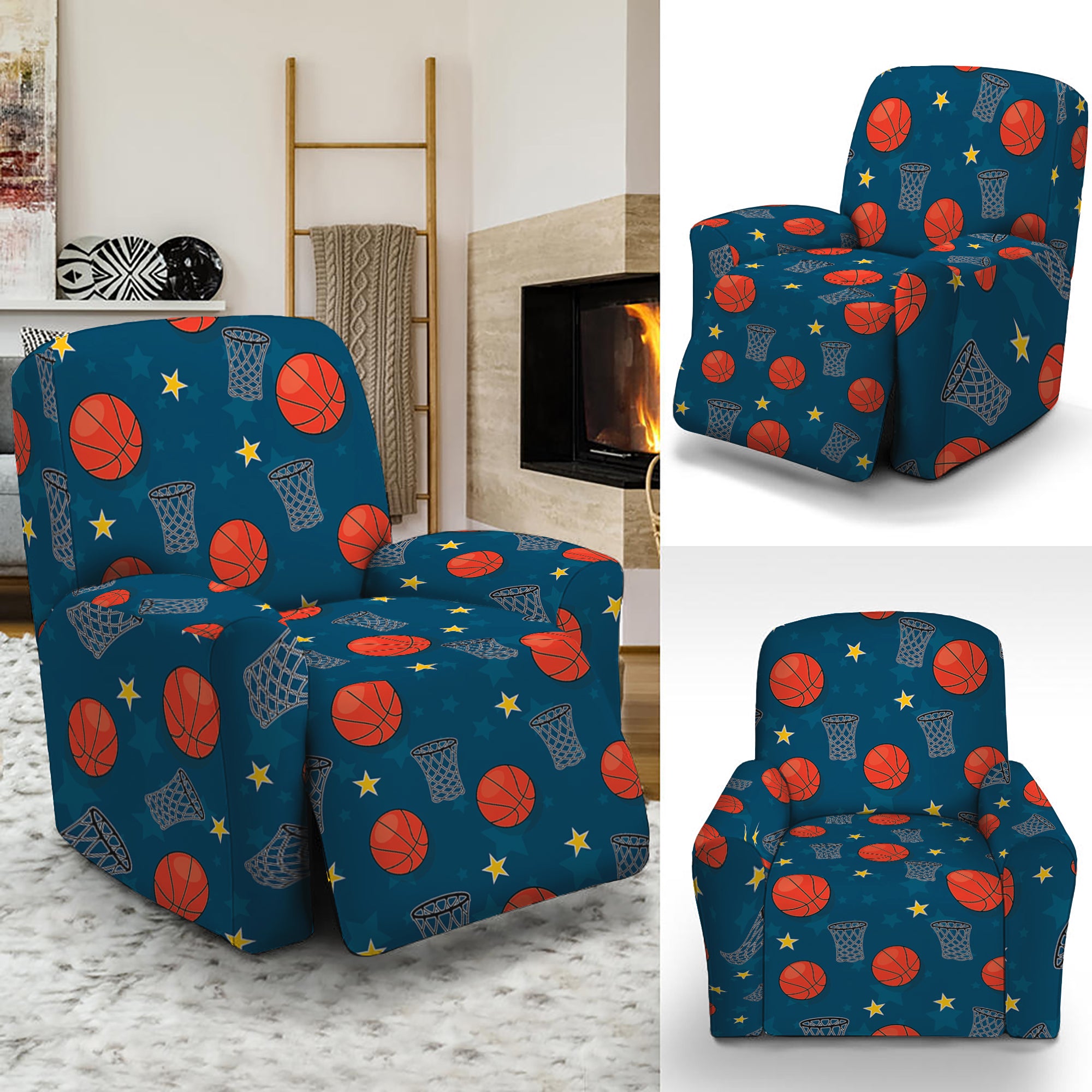 Basketball Theme Pattern Print Recliner Slipcover