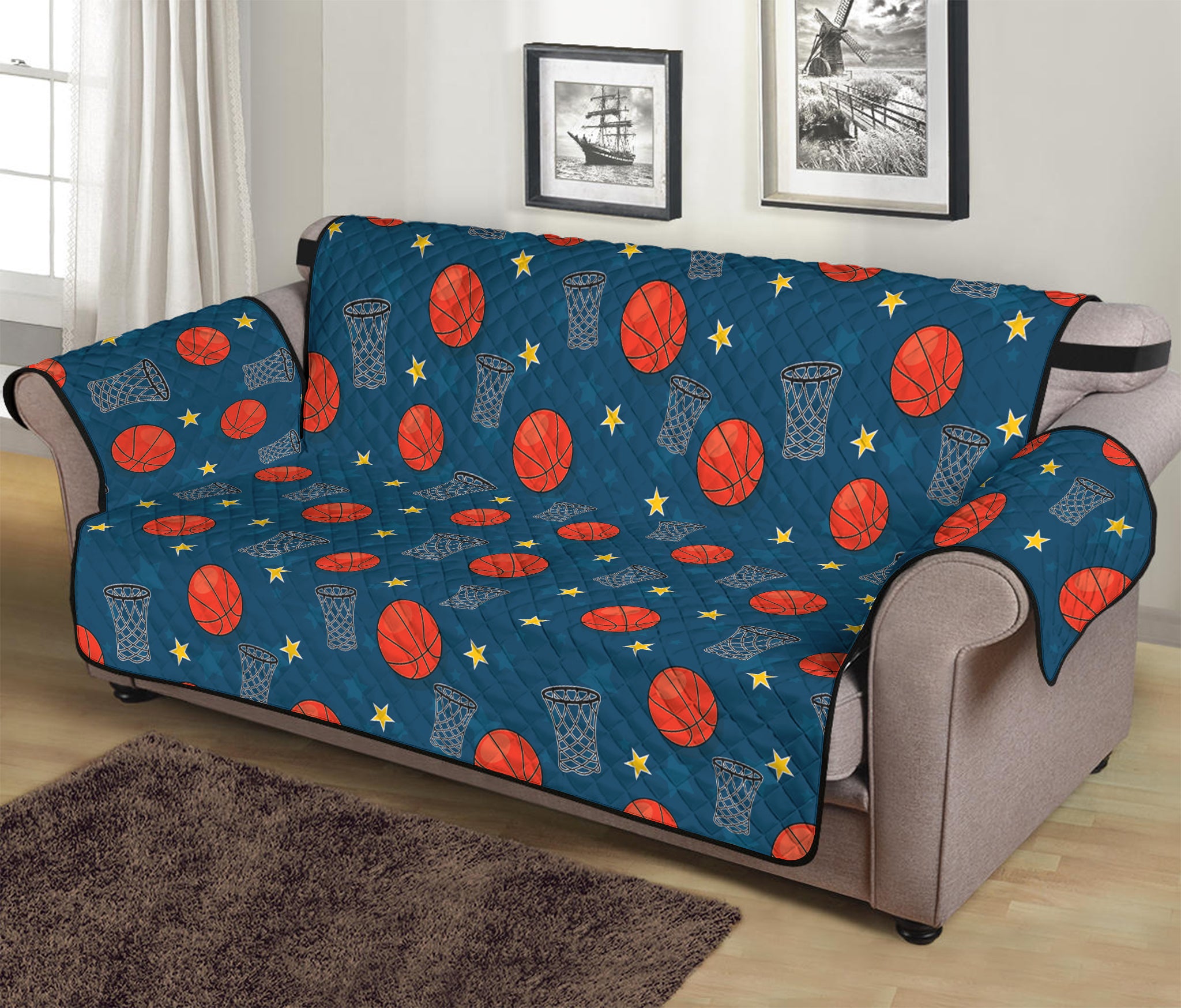 Basketball Theme Pattern Print Sofa Protector