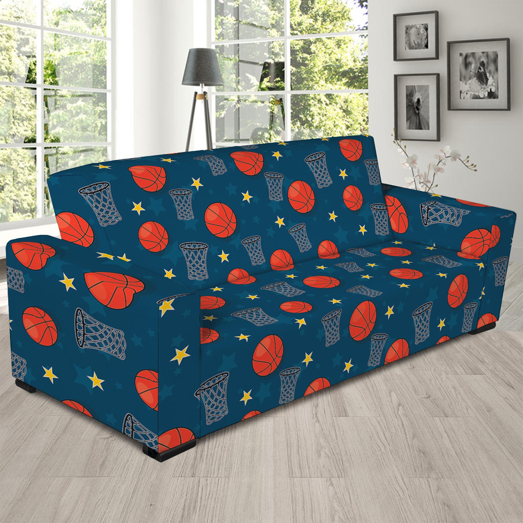 Basketball Theme Pattern Print Sofa Slipcover