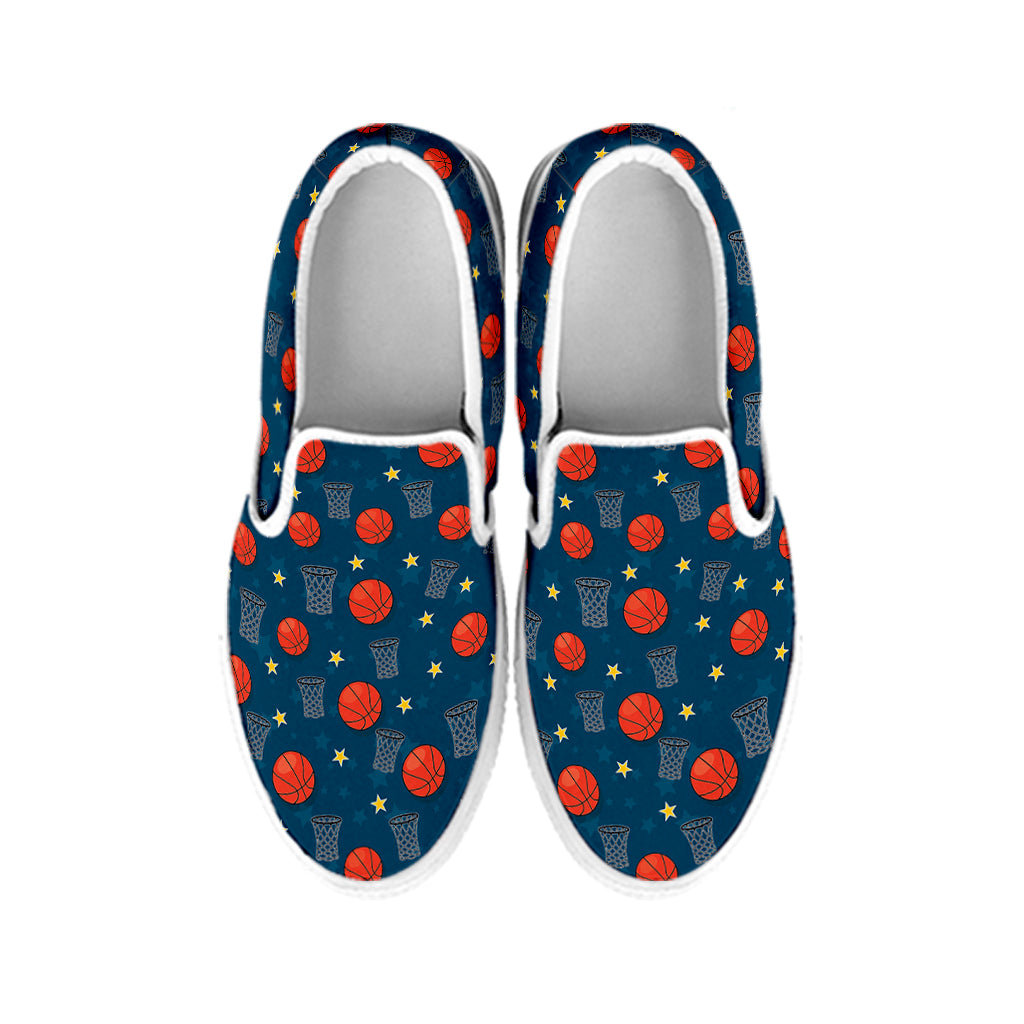 Basketball Theme Pattern Print White Slip On Shoes