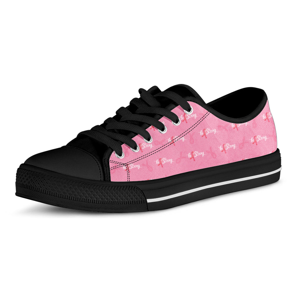 Be Strong Breast Cancer Pattern Print Black Low Top Shoes