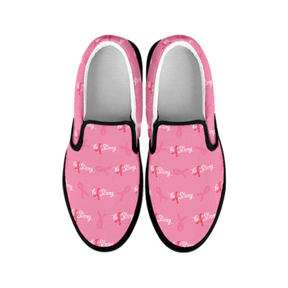 Be Strong Breast Cancer Pattern Print Black Slip On Shoes