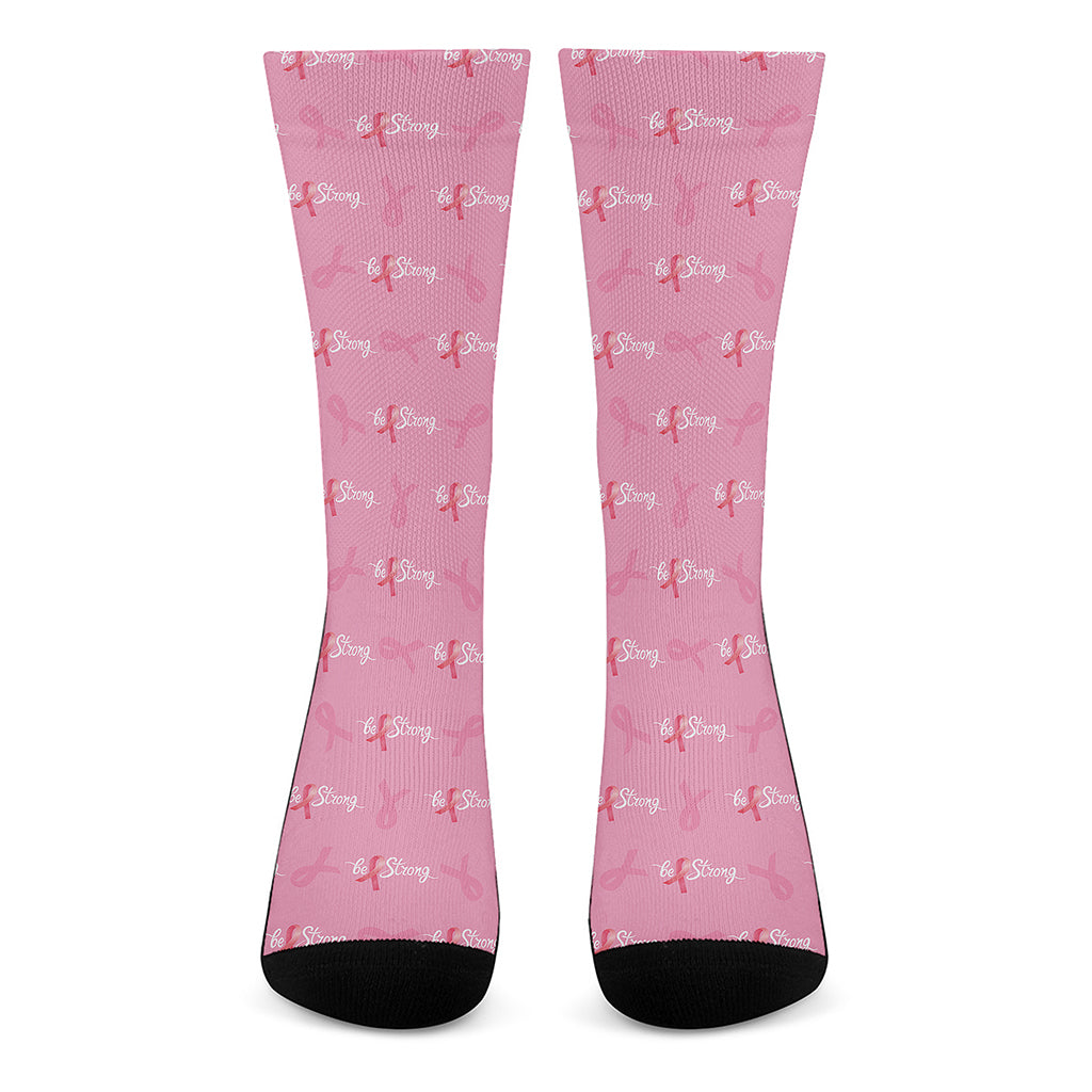 Be Strong Breast Cancer Pattern Print Crew Socks