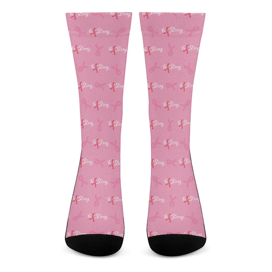 Be Strong Breast Cancer Pattern Print Crew Socks