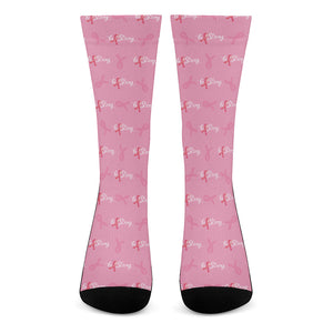 Be Strong Breast Cancer Pattern Print Crew Socks