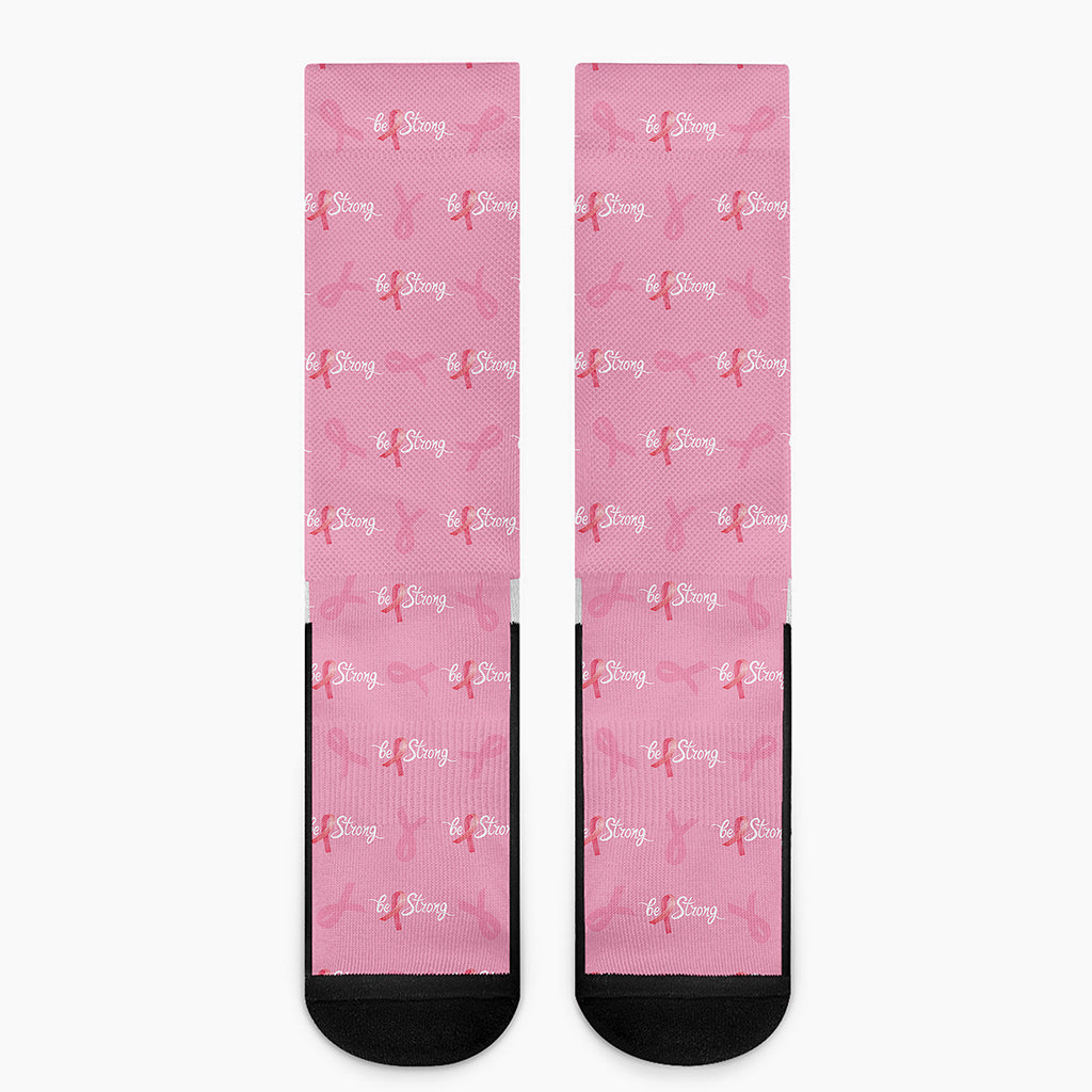 Be Strong Breast Cancer Pattern Print Crew Socks