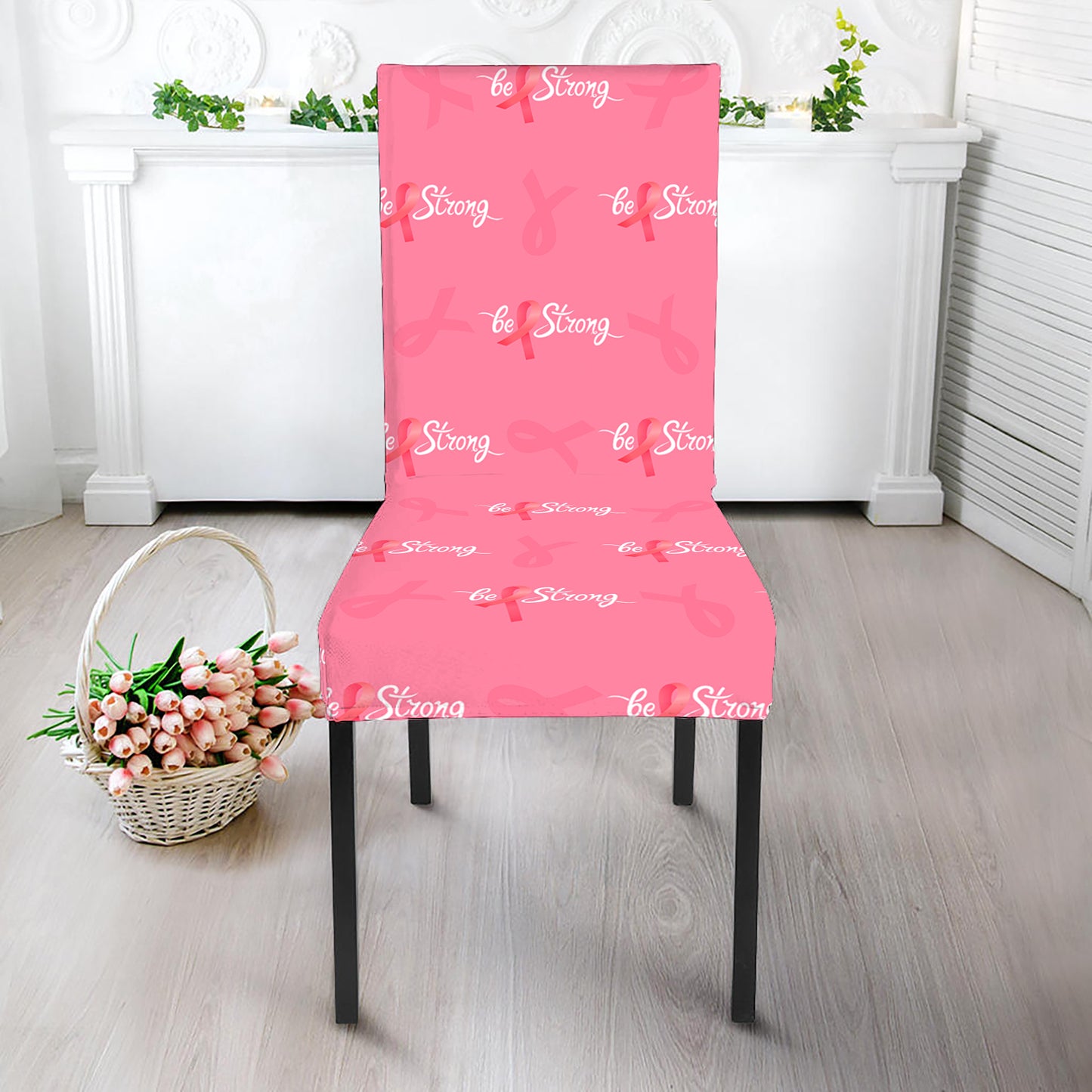 Be Strong Breast Cancer Pattern Print Dining Chair Slipcover