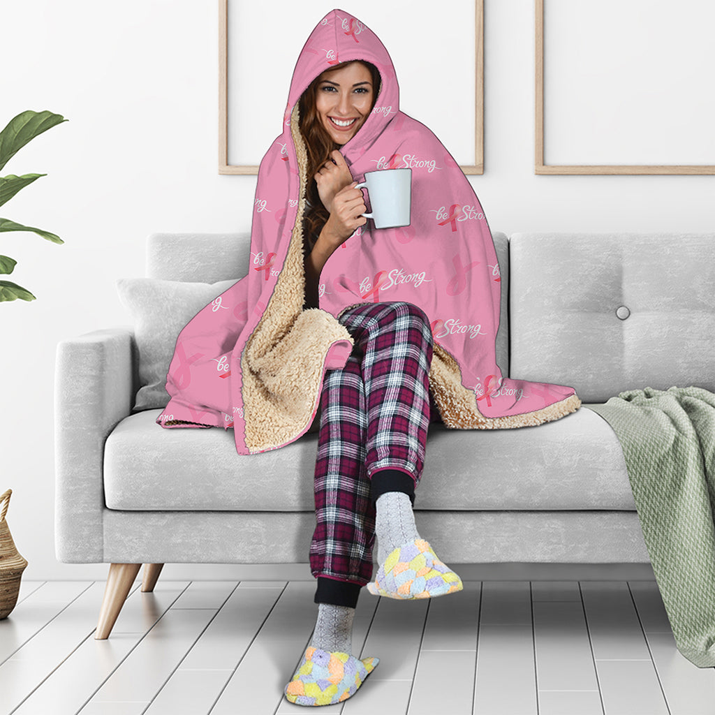 Be Strong Breast Cancer Pattern Print Hooded Blanket