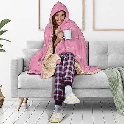 Be Strong Breast Cancer Pattern Print Hooded Blanket