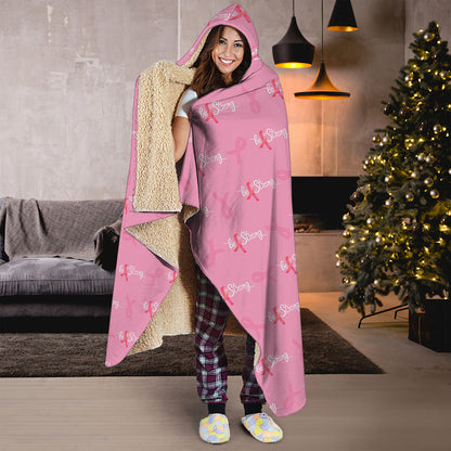 Be Strong Breast Cancer Pattern Print Hooded Blanket