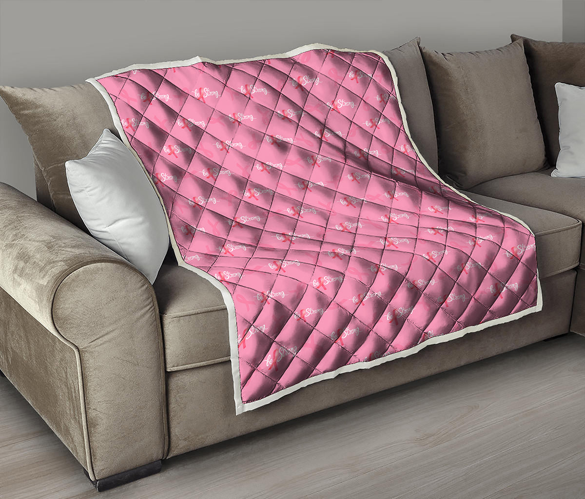 Be Strong Breast Cancer Pattern Print Quilt