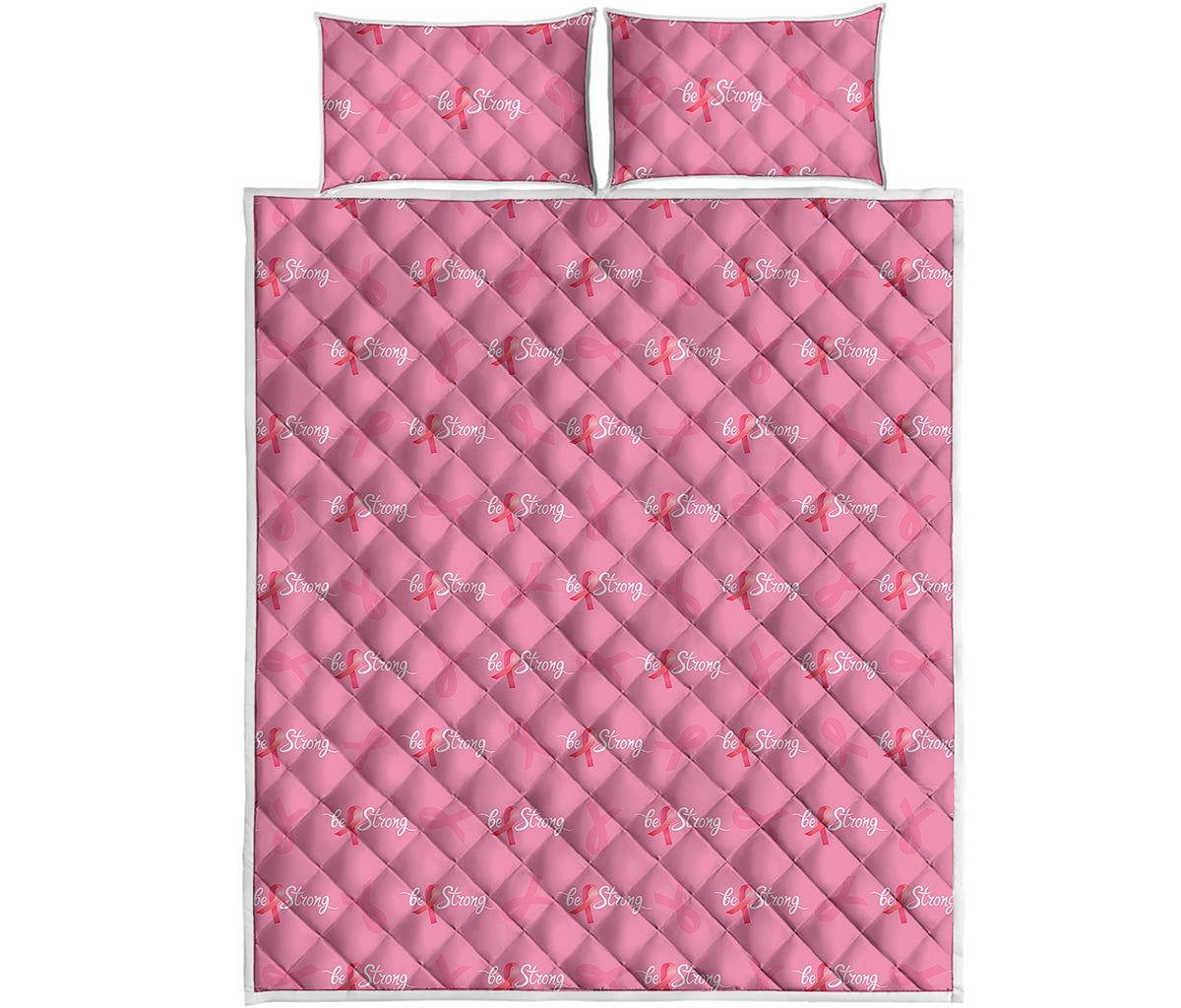 Be Strong Breast Cancer Pattern Print Quilt Bed Set