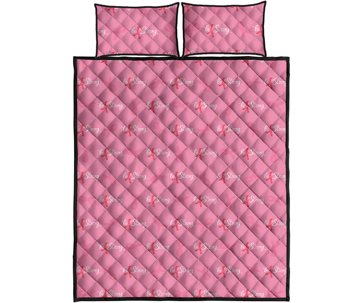 Be Strong Breast Cancer Pattern Print Quilt Bed Set