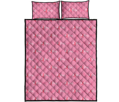 Be Strong Breast Cancer Pattern Print Quilt Bed Set