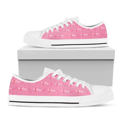 Be Strong Breast Cancer Pattern Print White Low Top Shoes