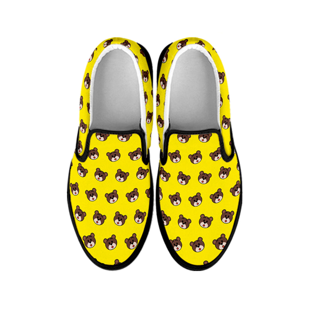 Bear Emoji Pattern Print Black Slip On Shoes