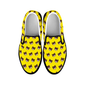 Bear Emoji Pattern Print Black Slip On Shoes