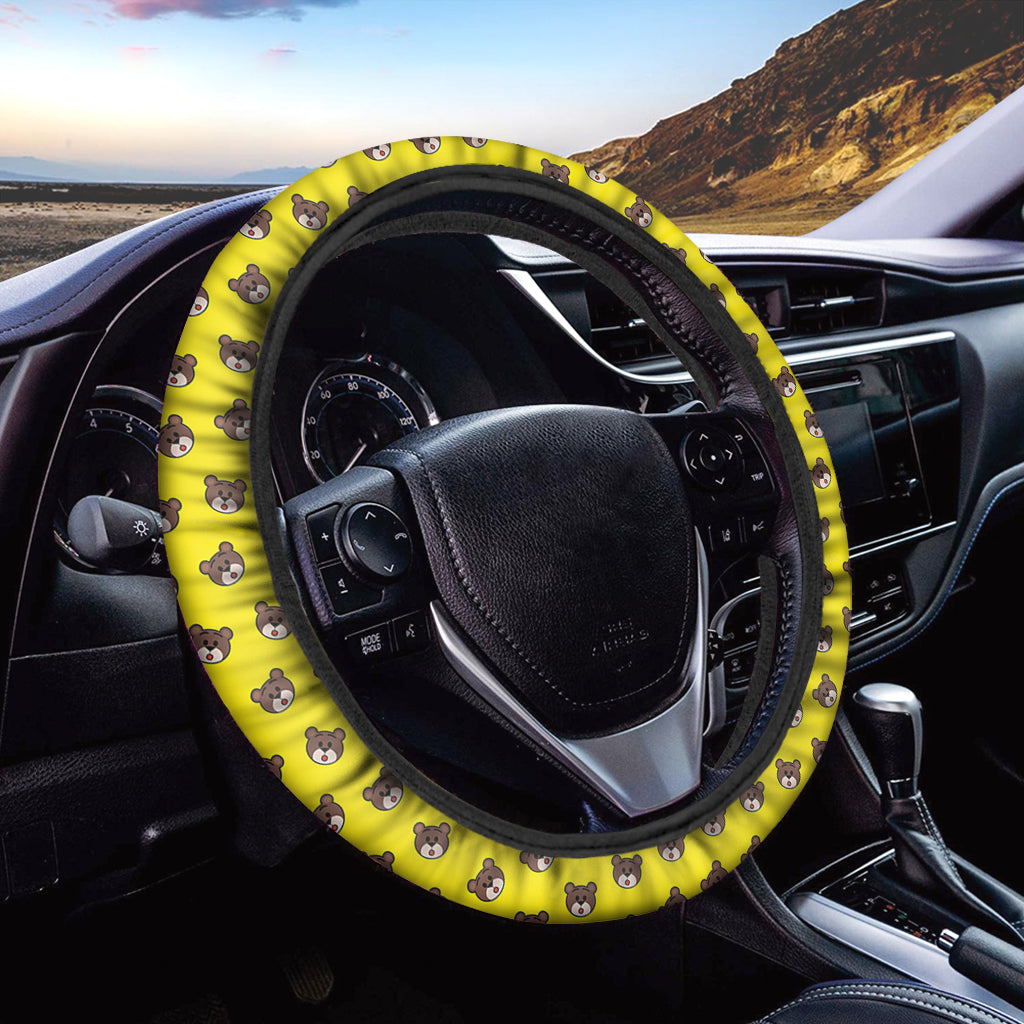 Bear Emoji Pattern Print Car Steering Wheel Cover