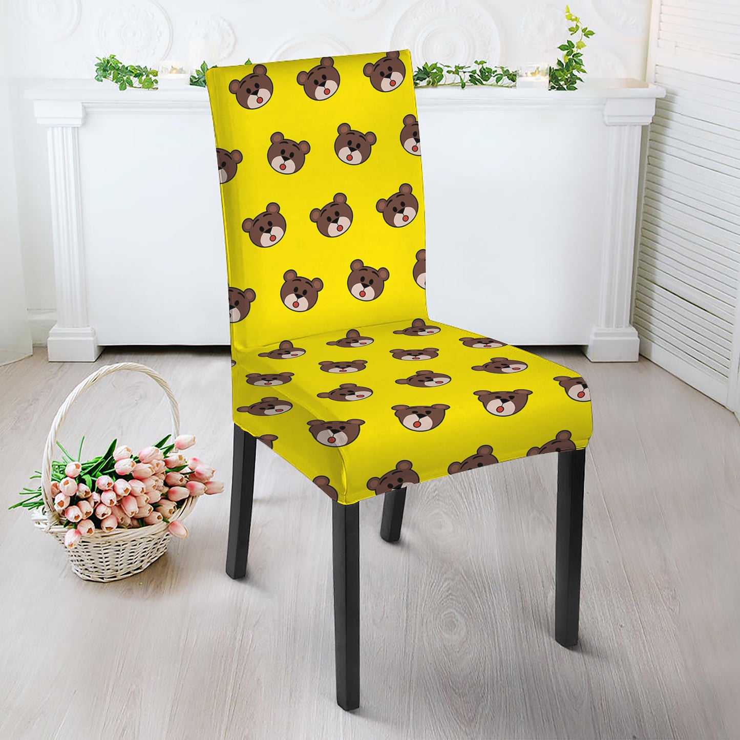 Bear Emoji Pattern Print Dining Chair Slipcover