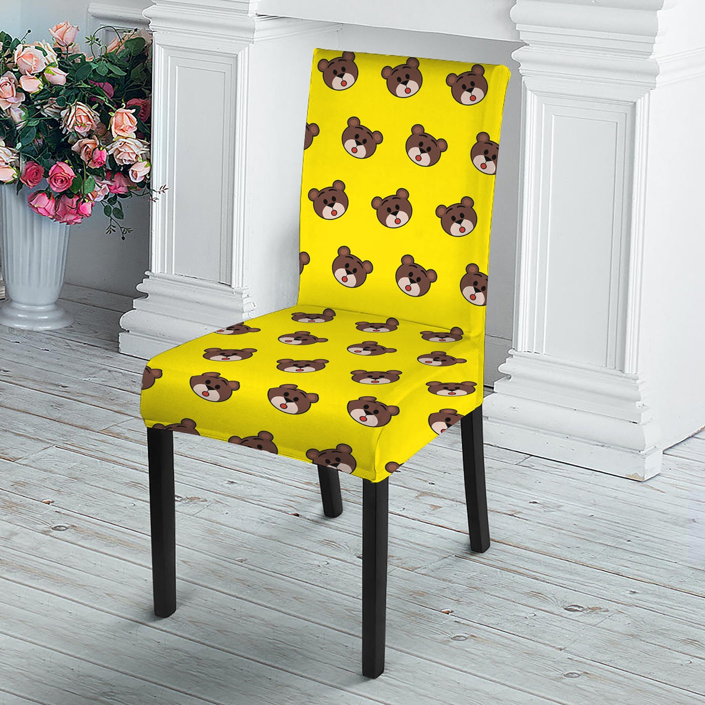 Bear Emoji Pattern Print Dining Chair Slipcover