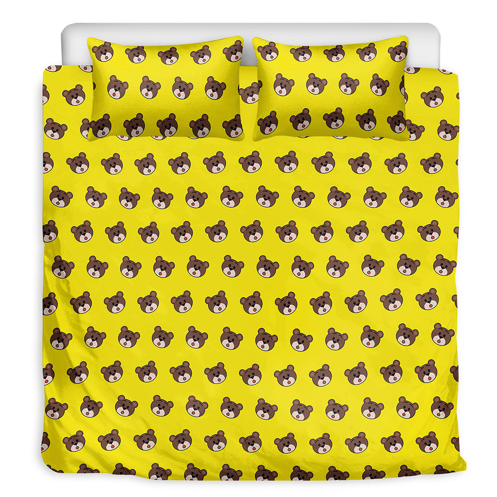 Bear Emoji Pattern Print Duvet Cover Bedding Set