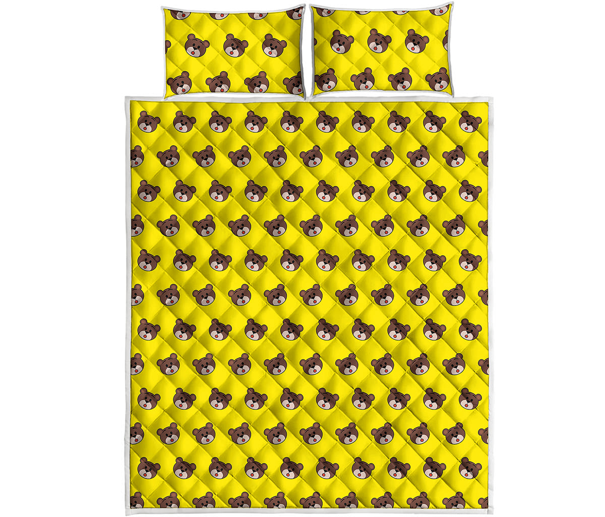 Bear Emoji Pattern Print Quilt Bed Set