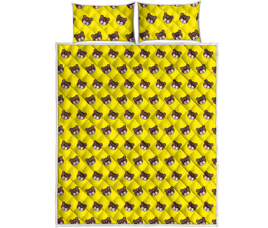 Bear Emoji Pattern Print Quilt Bed Set