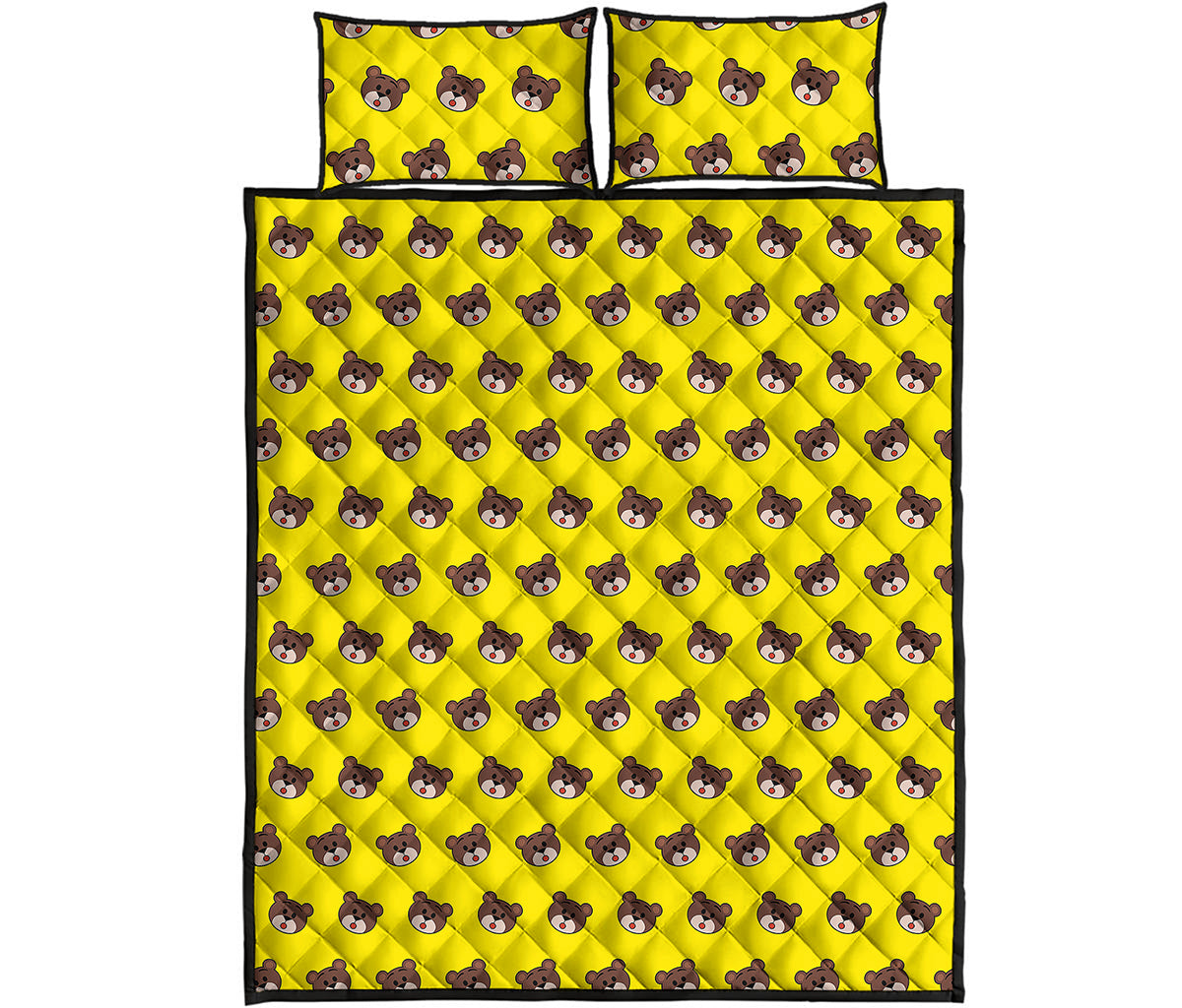 Bear Emoji Pattern Print Quilt Bed Set