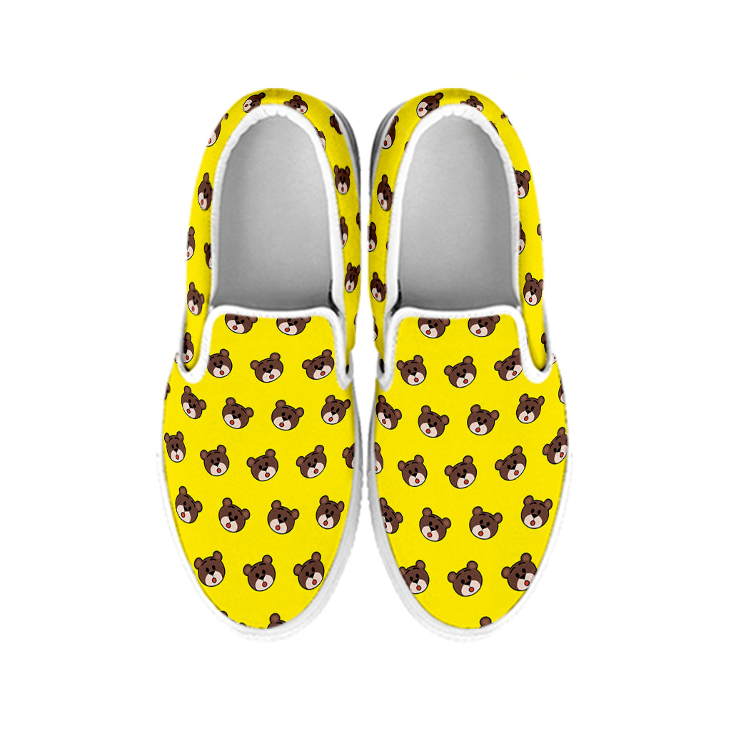 Bear Emoji Pattern Print White Slip On Shoes