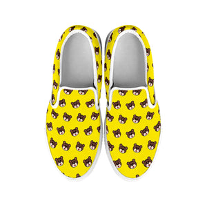 Bear Emoji Pattern Print White Slip On Shoes