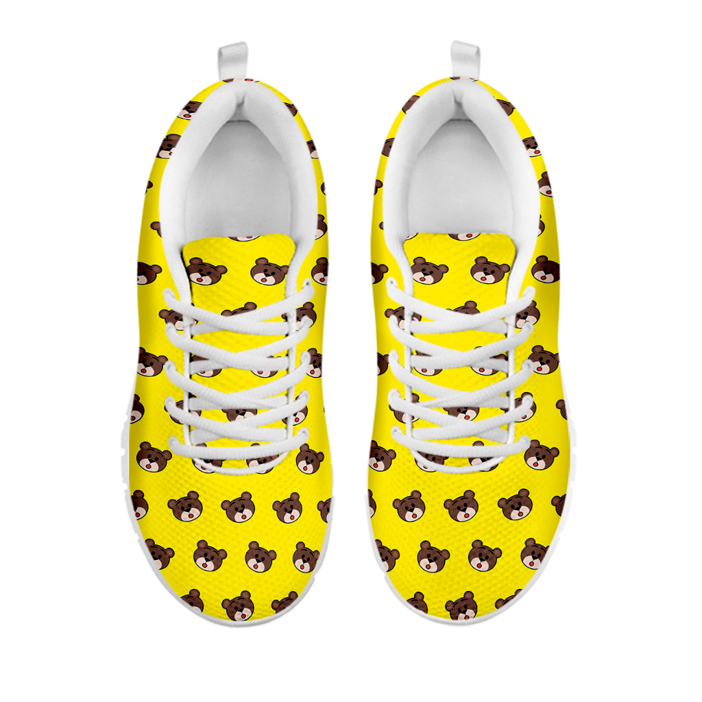 Bear Emoji Pattern Print White Sneakers