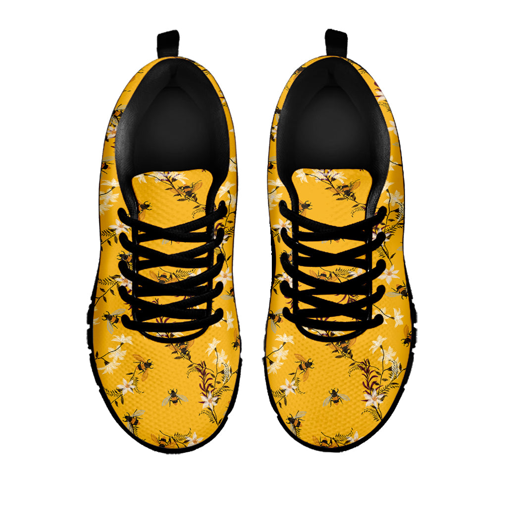 Bee Drawing Pattern Print Black Sneakers