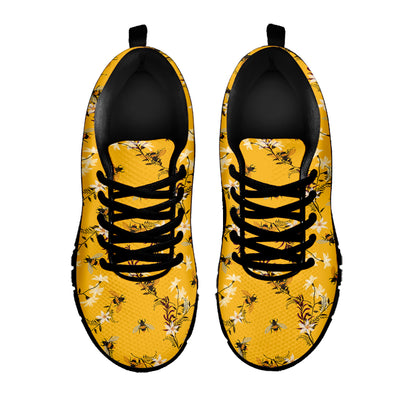Bee Drawing Pattern Print Black Sneakers
