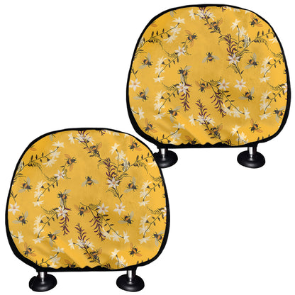 Bee Drawing Pattern Print Car Headrest Covers