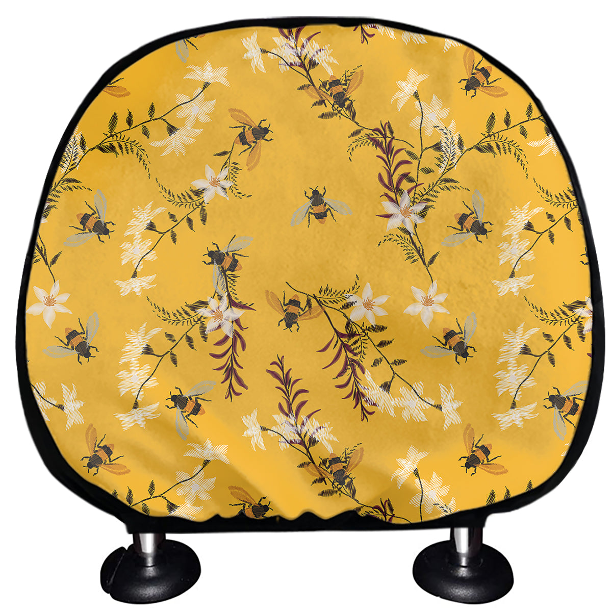 Bee Drawing Pattern Print Car Headrest Covers