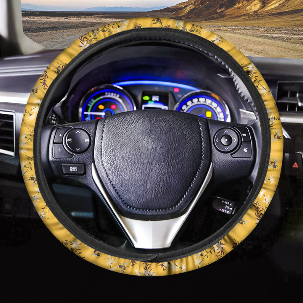 Bee Drawing Pattern Print Car Steering Wheel Cover
