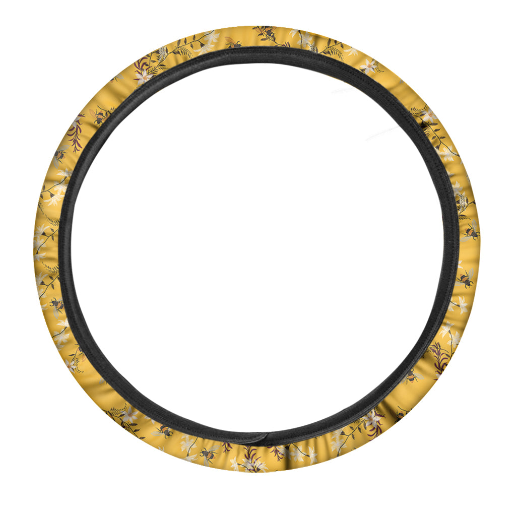 Bee Drawing Pattern Print Car Steering Wheel Cover
