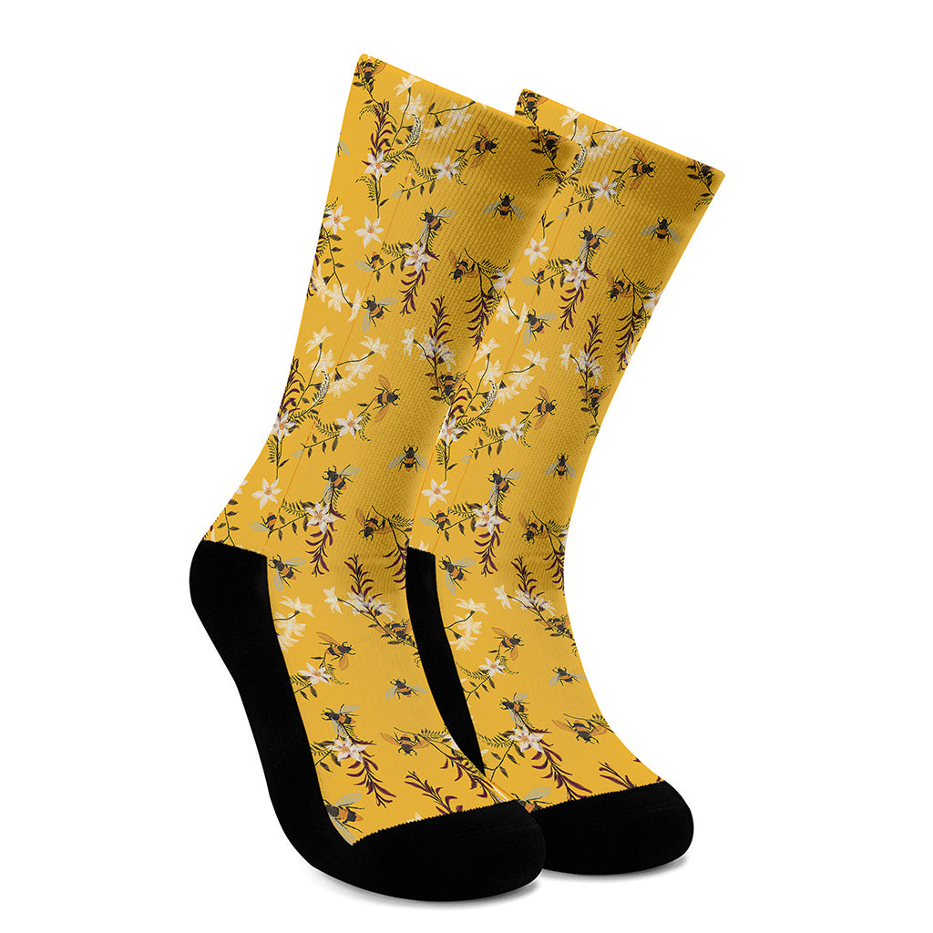 Bee Drawing Pattern Print Crew Socks