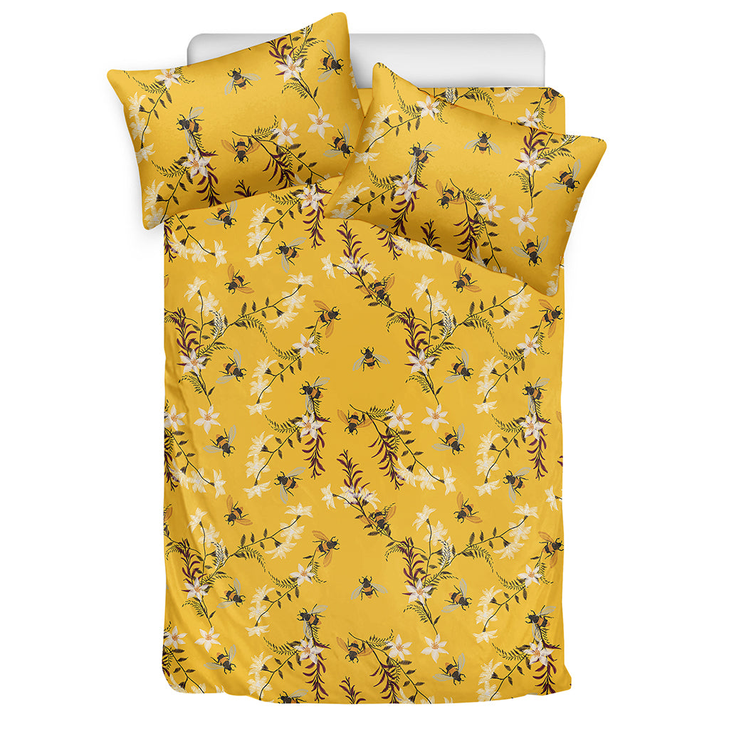 Bee Drawing Pattern Print Duvet Cover Bedding Set