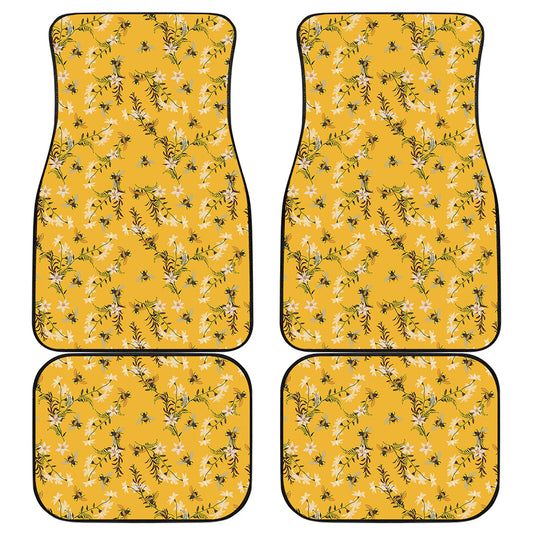 Bee Drawing Pattern Print Front and Back Car Floor Mats