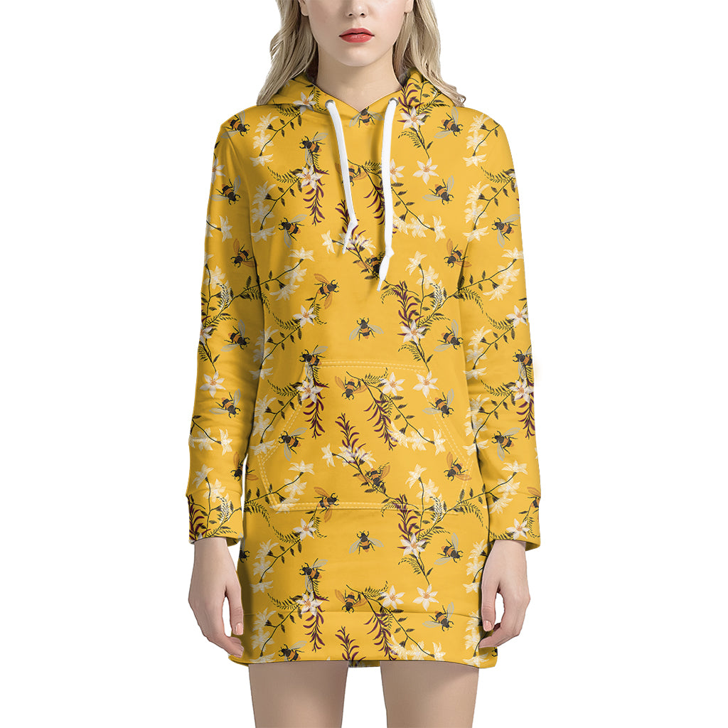 Bee Drawing Pattern Print Hoodie Dress