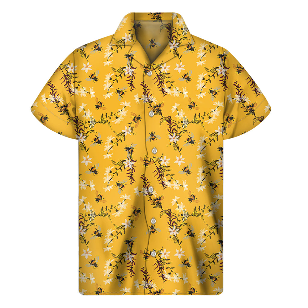 Bee Drawing Pattern Print Men's Short Sleeve Shirt