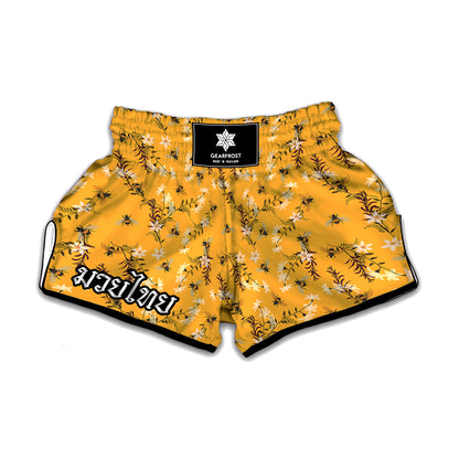 Bee Drawing Pattern Print Muay Thai Boxing Shorts