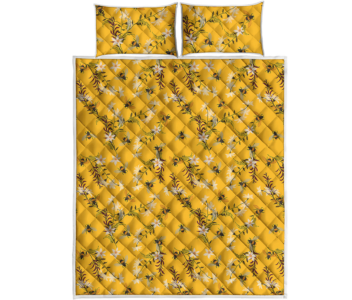 Bee Drawing Pattern Print Quilt Bed Set