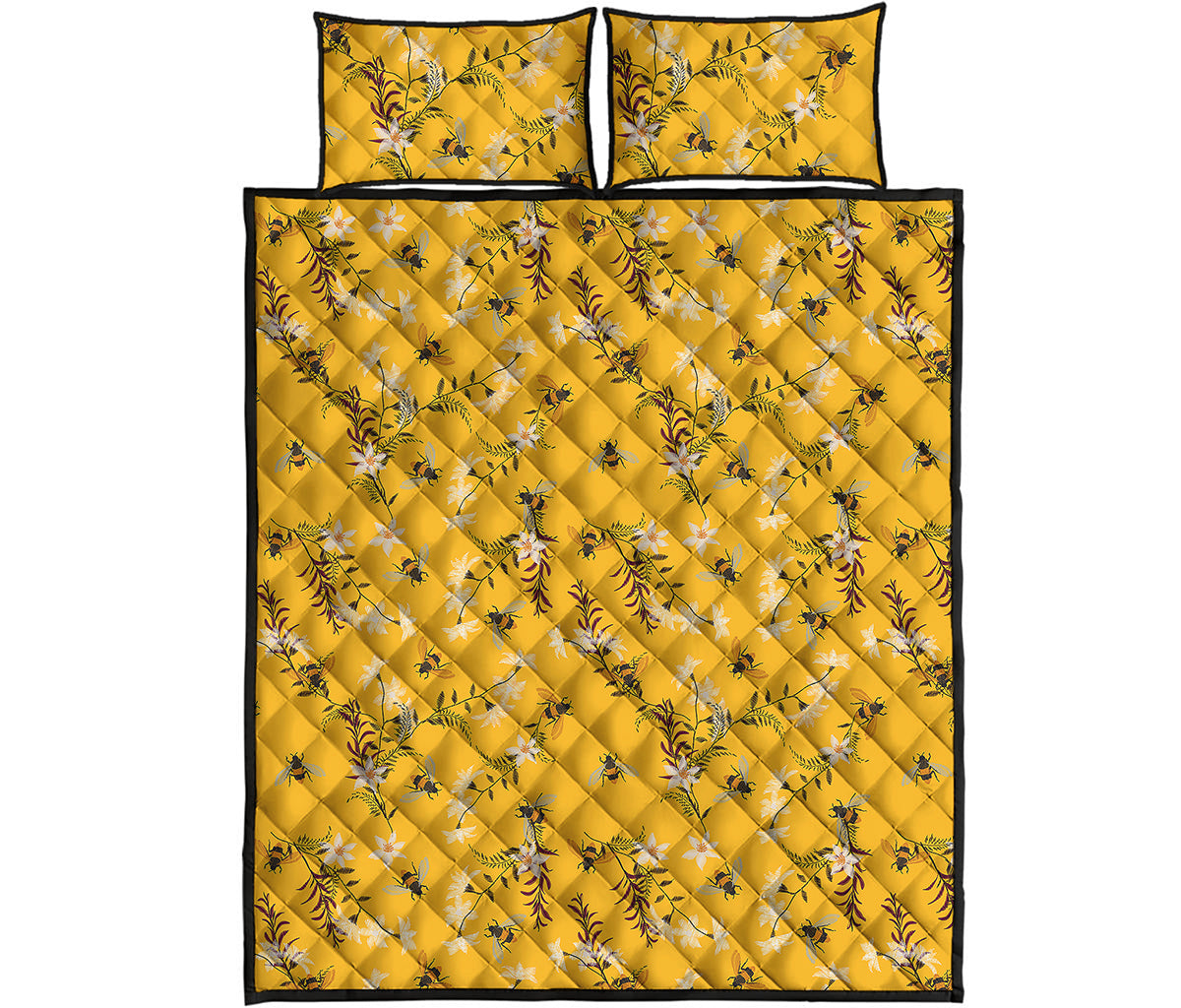 Bee Drawing Pattern Print Quilt Bed Set