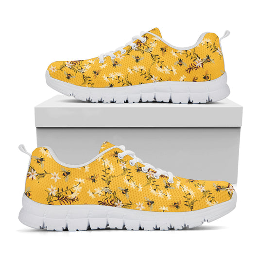 Bee Drawing Pattern Print White Sneakers