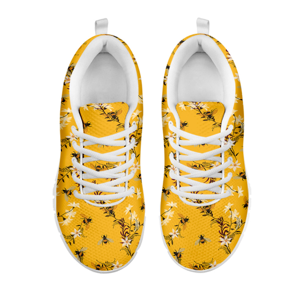 Bee Drawing Pattern Print White Sneakers