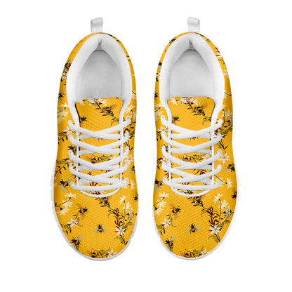 Bee Drawing Pattern Print White Sneakers