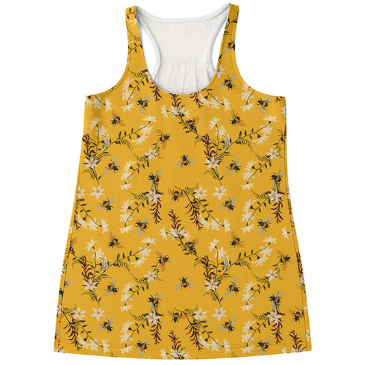 Bee Drawing Pattern Print Women's Racerback Tank Top