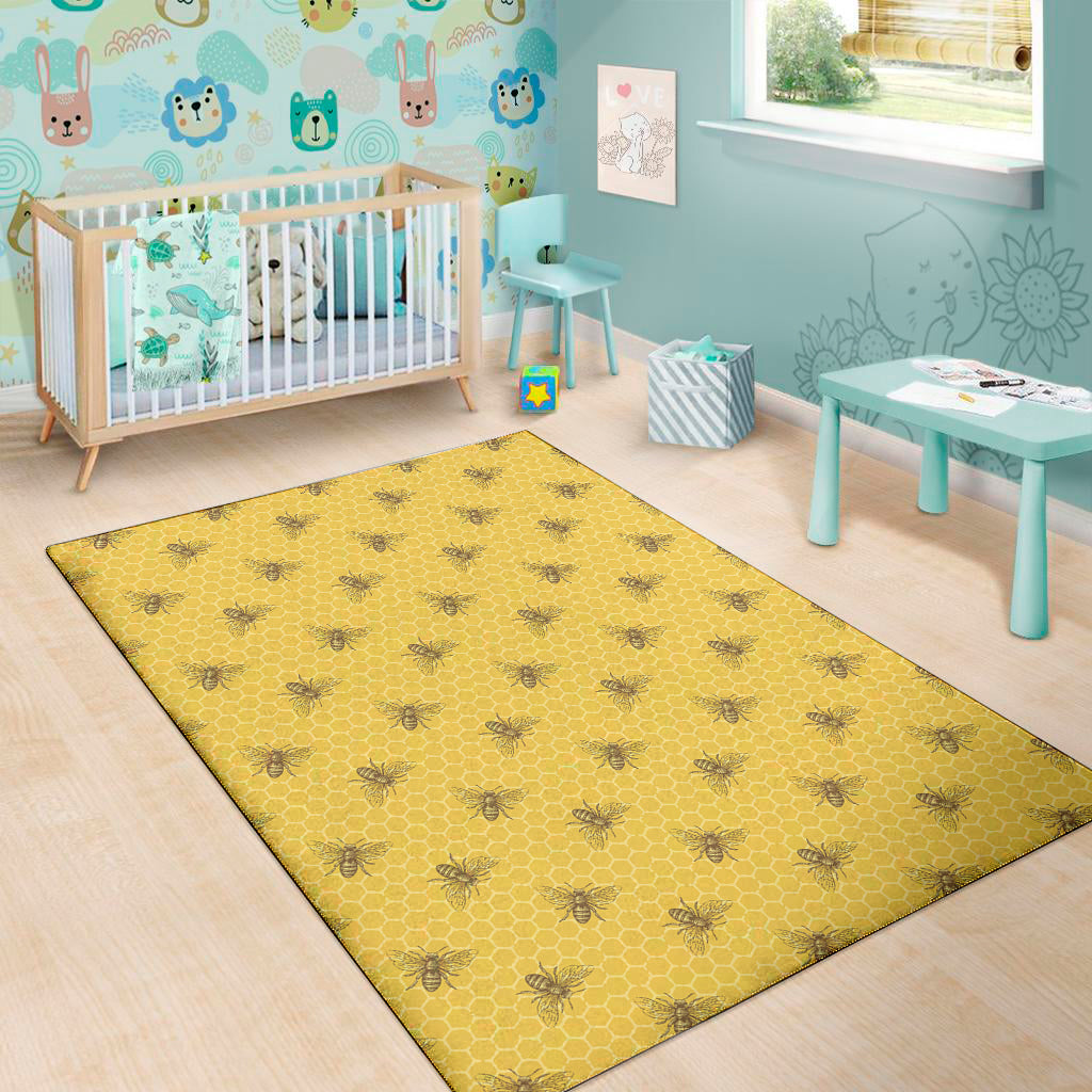 Bee Honeycomb Pattern Print Area Rug